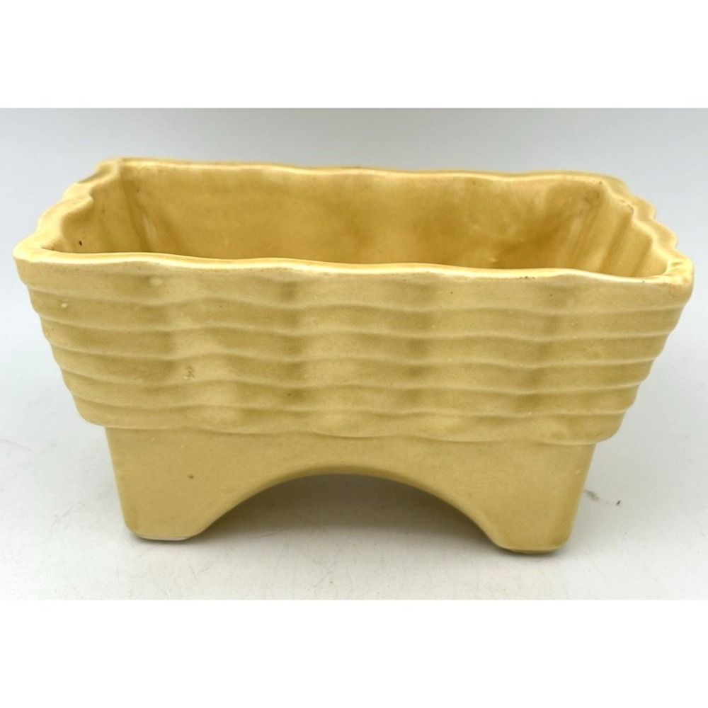 Vintage MCM California Pottery Planter Mustard Yellow Ribbed Rectangular USA